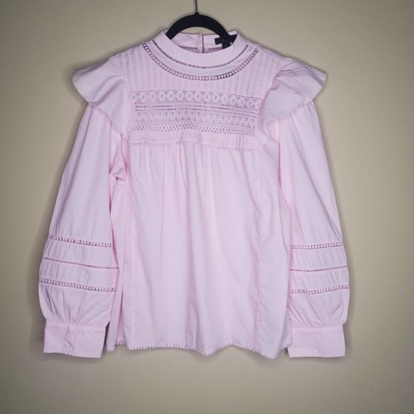 NEW J.Crew Crocheted Lace Ruffle Top Pink Large - Picture 3 of 11